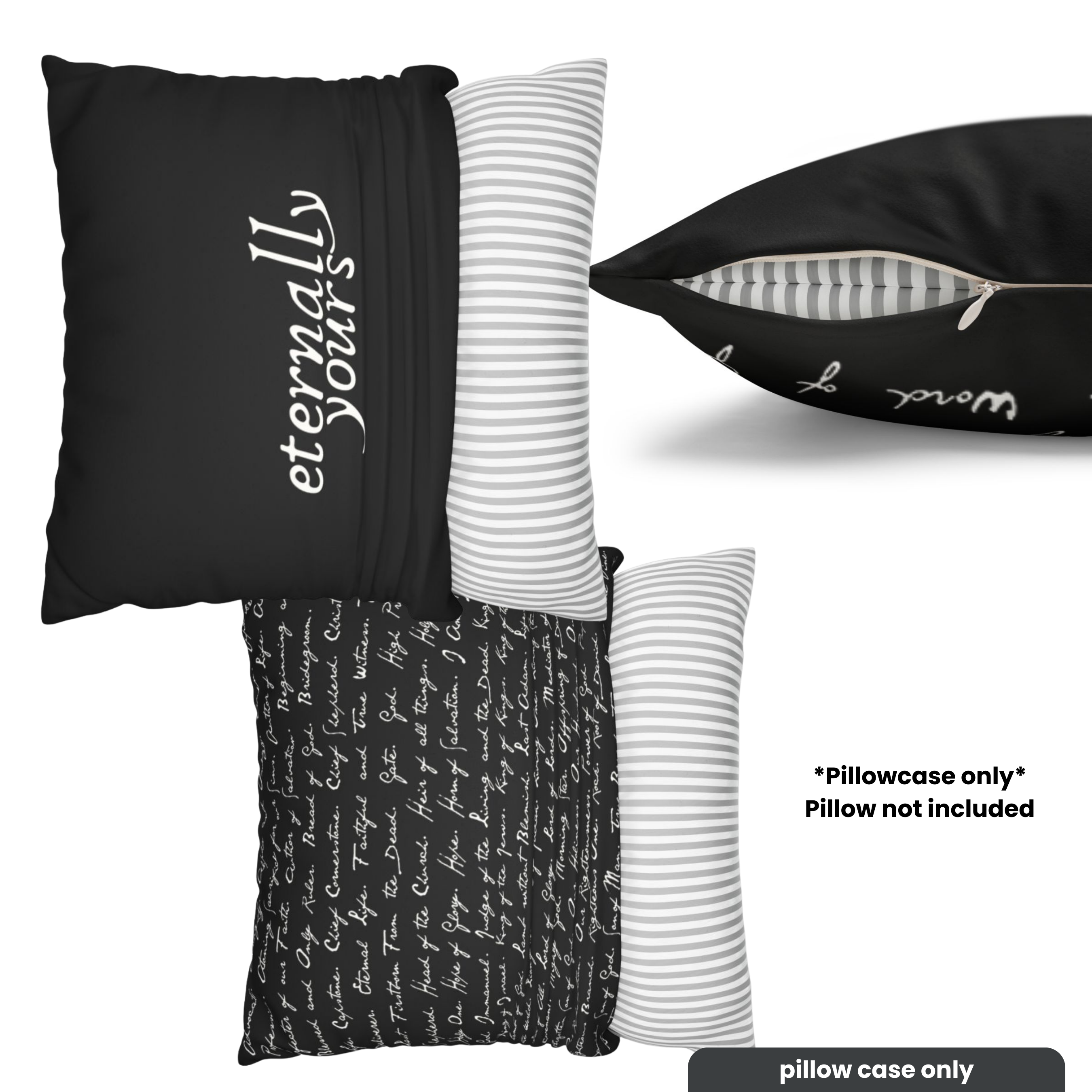 Eternally Yours Psalm 23 Pillowcase, Faux Suede, Black