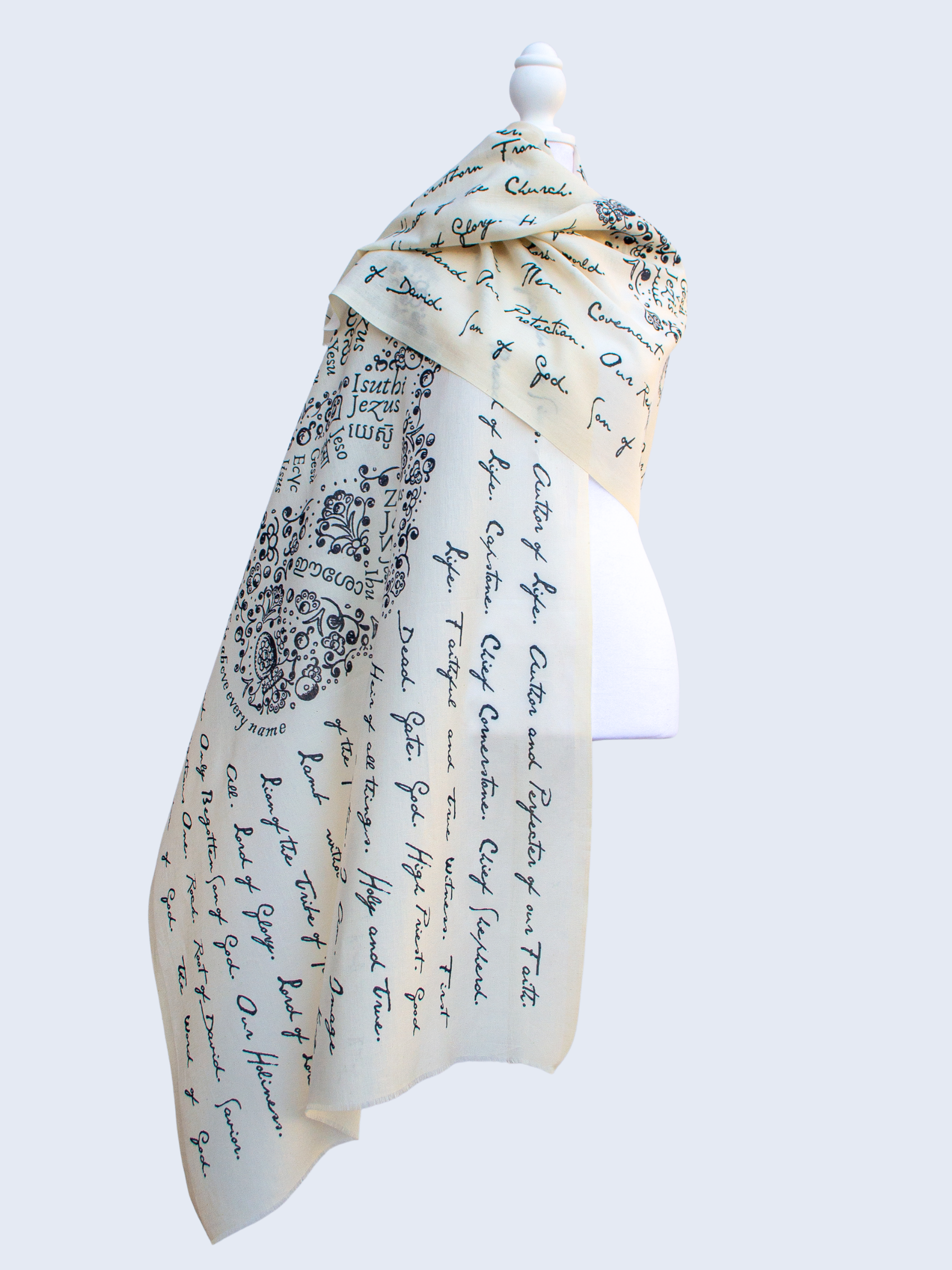 And He Shall be Called (Cotton) Prayer Scarf (Jesus's Names) - Ivory