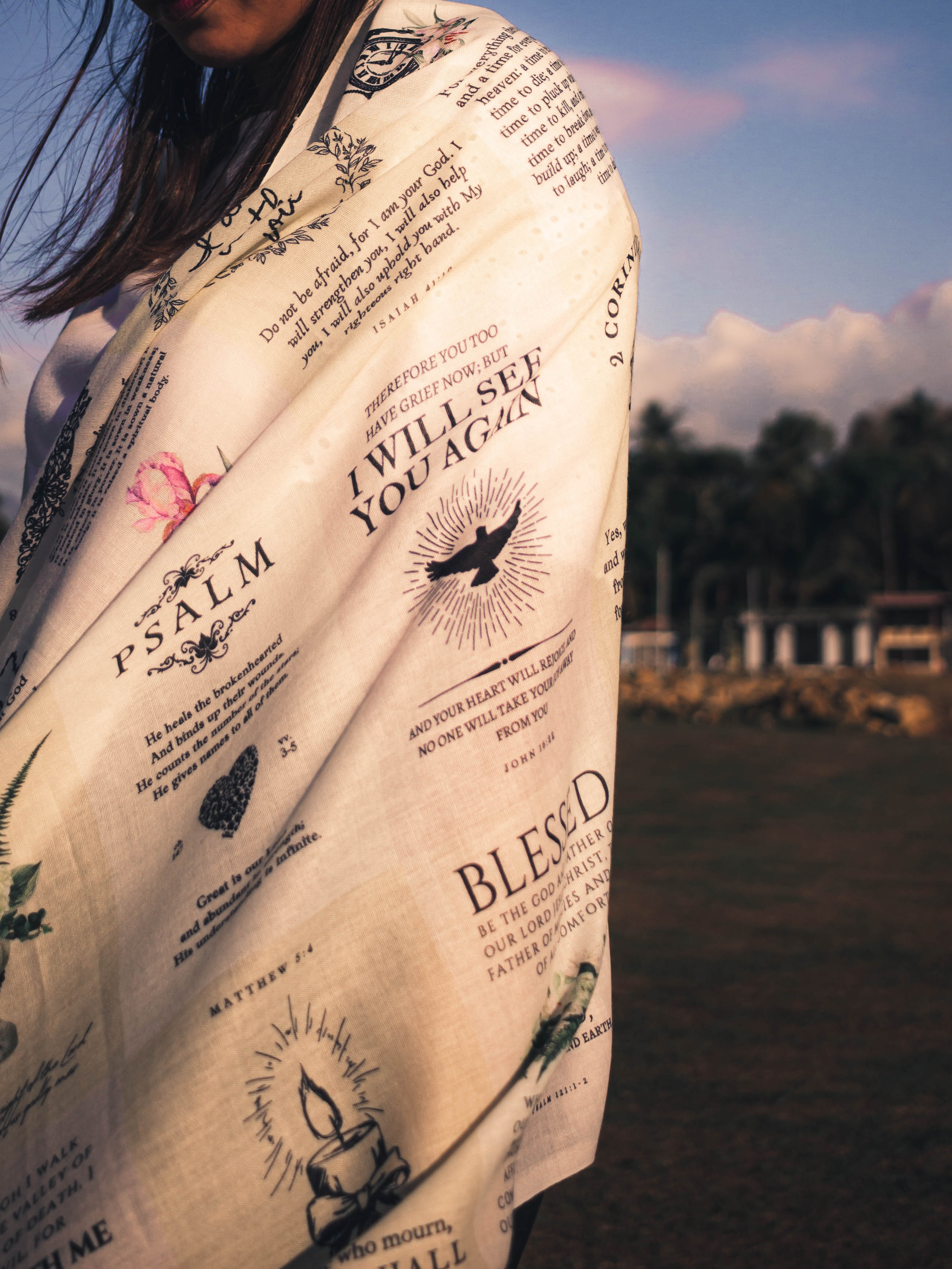 Dawn scarf, Christian sympathy gift, Bible verse bereavement shawl, condolence gift, funeral scripture scarf, grief comfort scarf