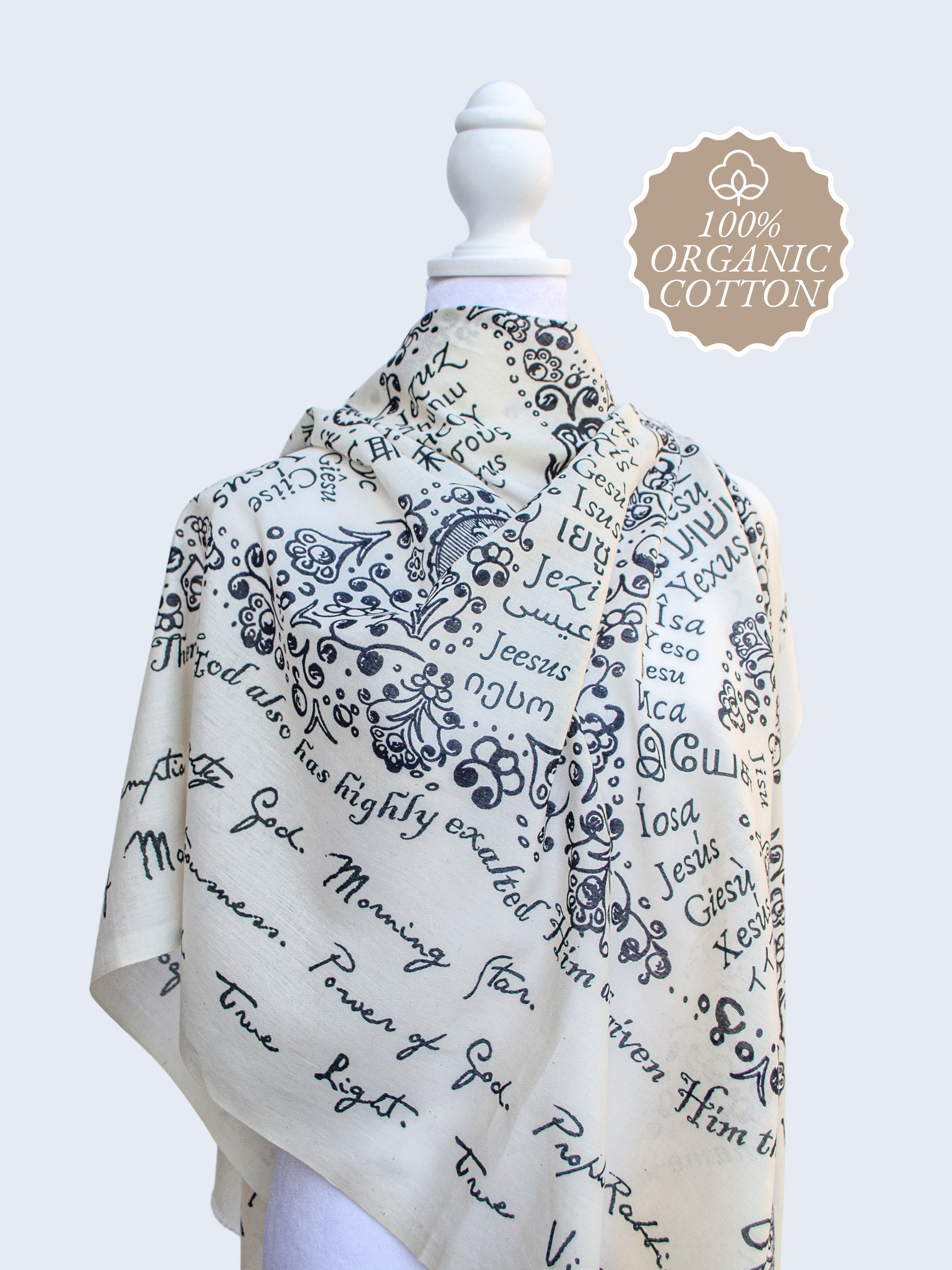 And He Shall be Called (Cotton) Prayer Scarf (Jesus's Names) - Ivory