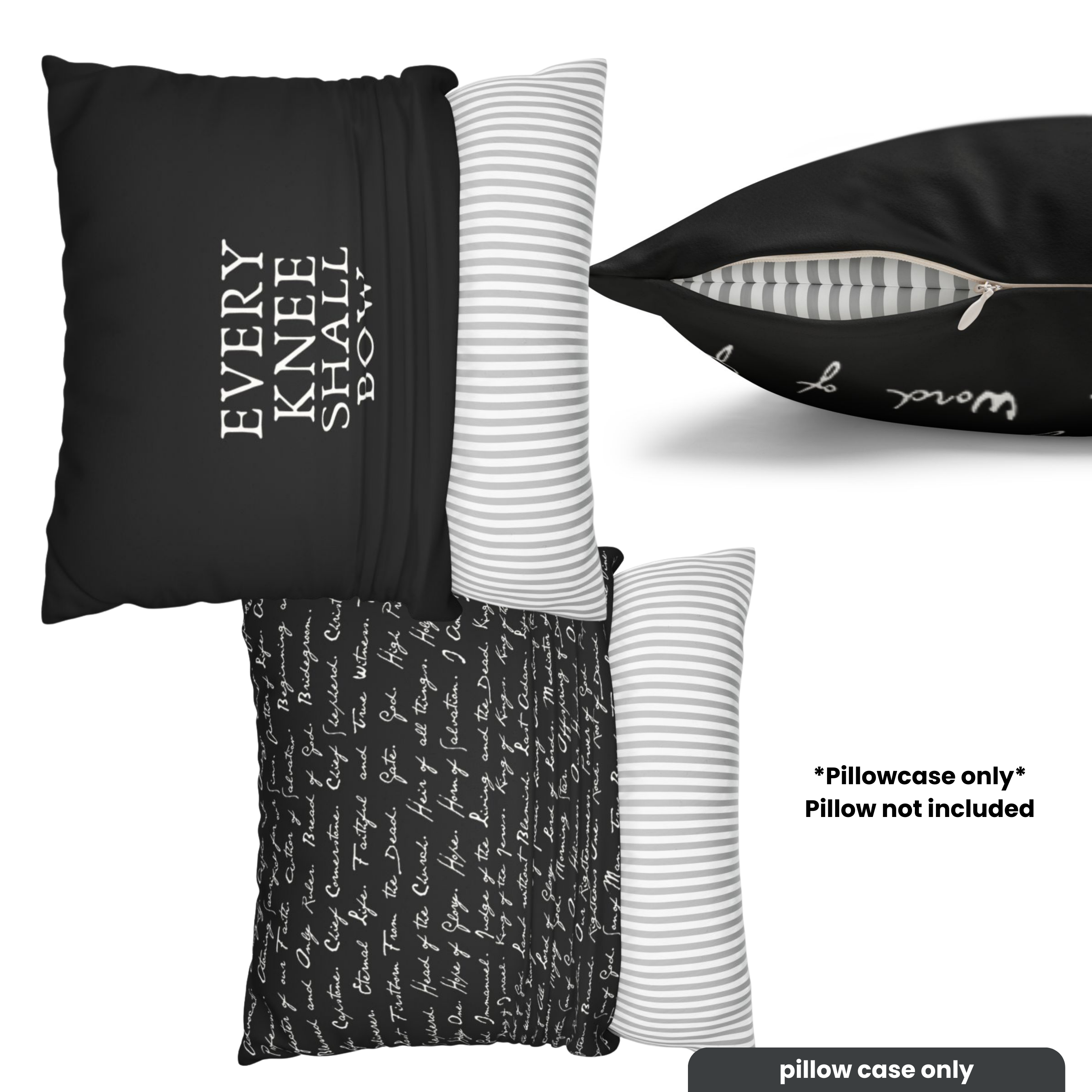 Every Knee + Jesus's Names Pillowcase, Faux Suede, Black