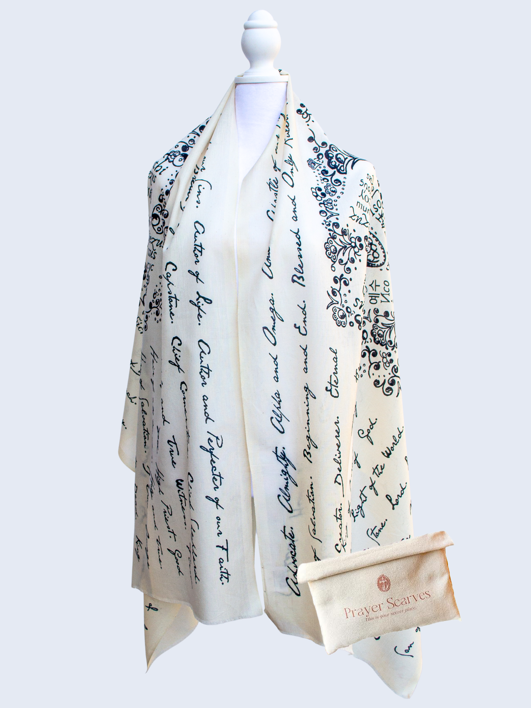 And He Shall be Called (Cotton) Prayer Scarf (Jesus's Names) - Ivory